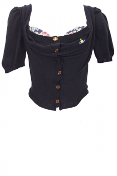 Vivienne Westwood Black Knitted with printed fabric Short Sleeved Bea Corset Cardi