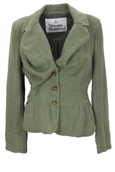 Vivienne Westwood Khaki Green Canvas Linen Tailored Drunken Jacket