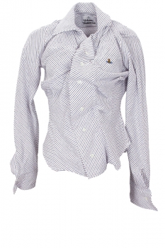 Vivienne Westwood Blue/Brown Stripe on White Long Sleeved Drunken Shirt